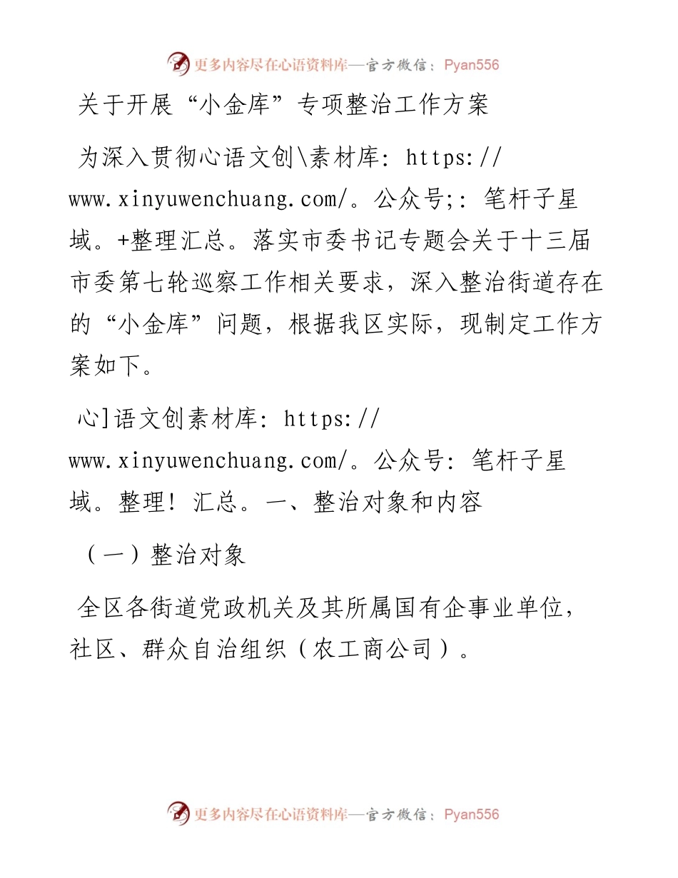 关于开展“小金库”专项整治工作方案.docx_第1页