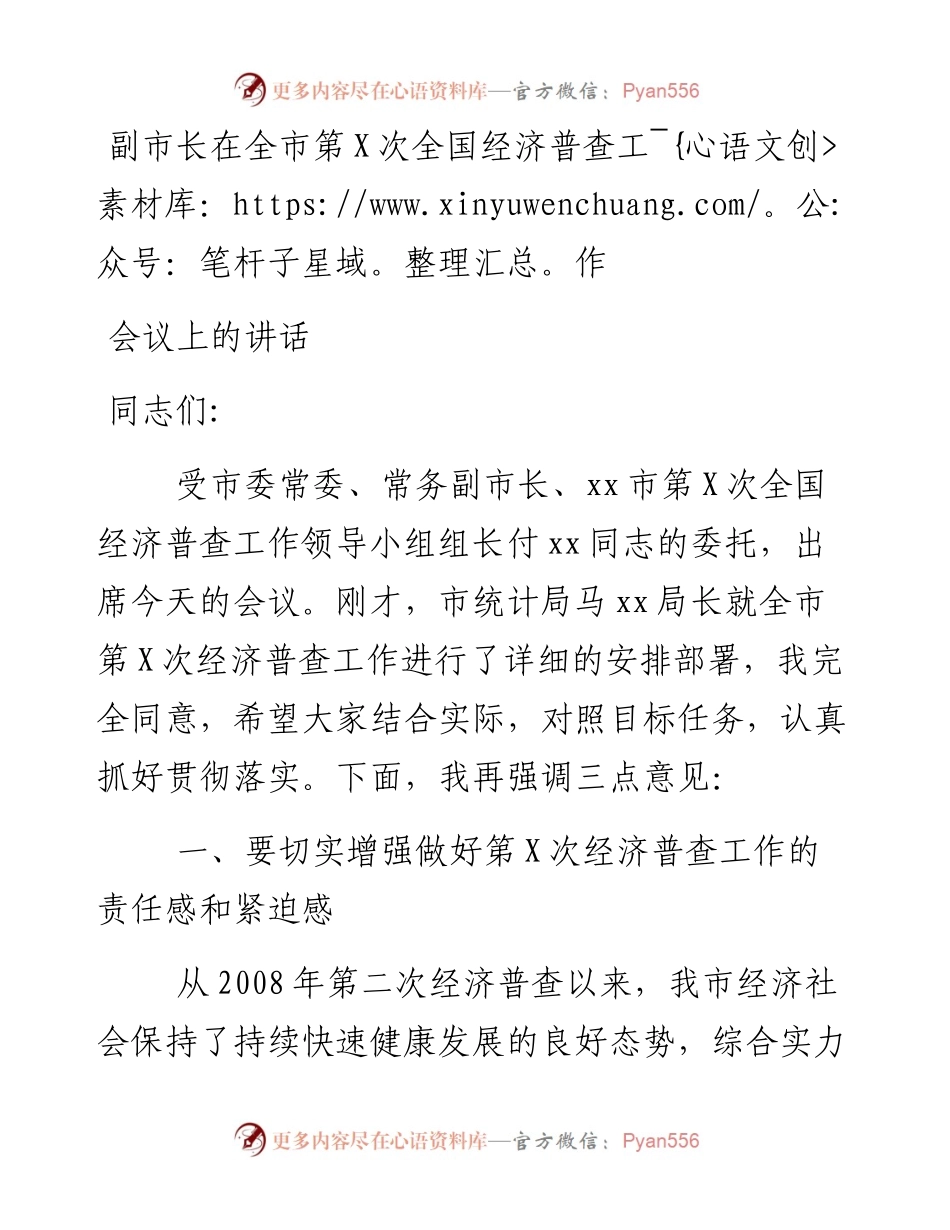 副市长在全市第X次全国经济普查工作会议上的讲话.docx_第1页