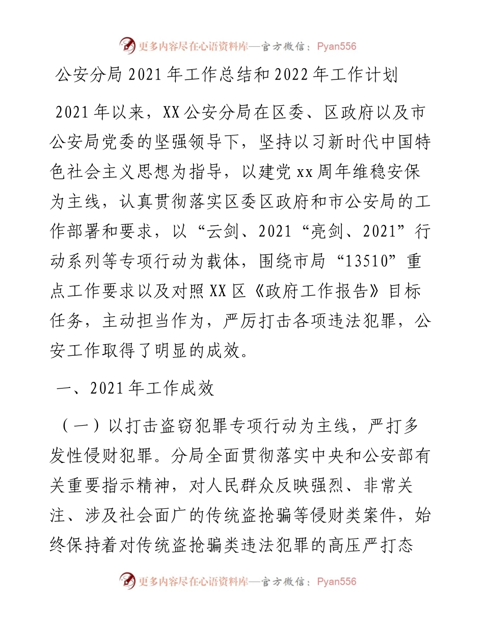 公安分局工作总结和工作计划.docx_第1页