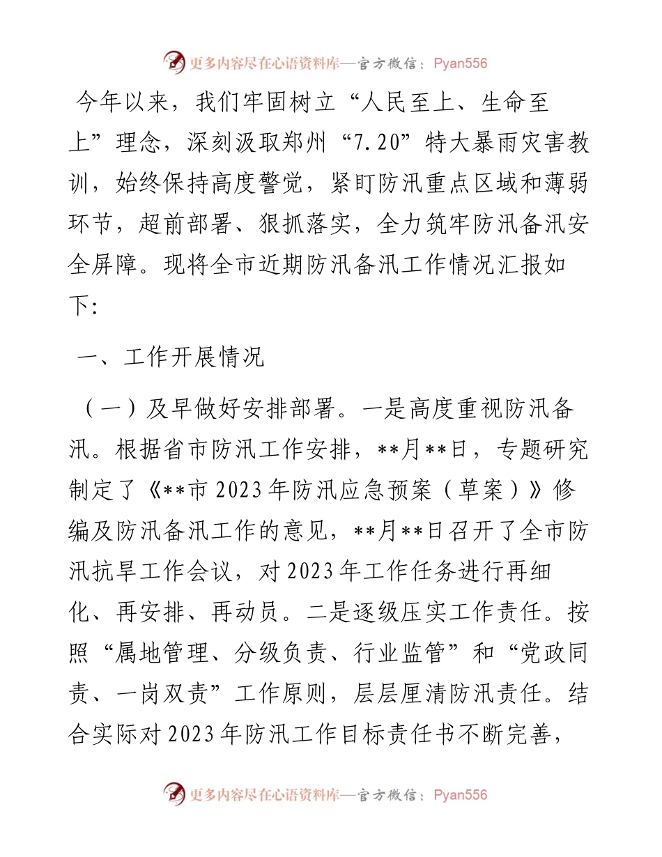 关于全市防汛备汛工作开展情况的汇报.docx_第1页