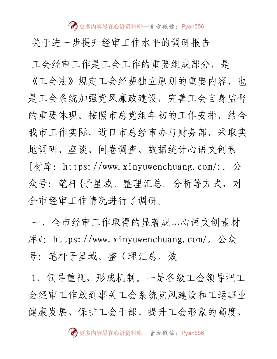 关于进一步提升经审工作水平的调研报告.docx_第1页