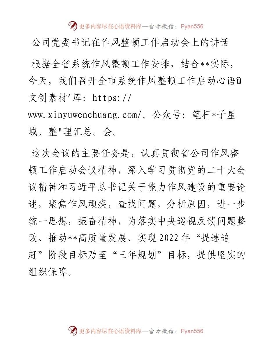 公司党委书记在作风整顿工作启动会上的讲话.docx_第1页
