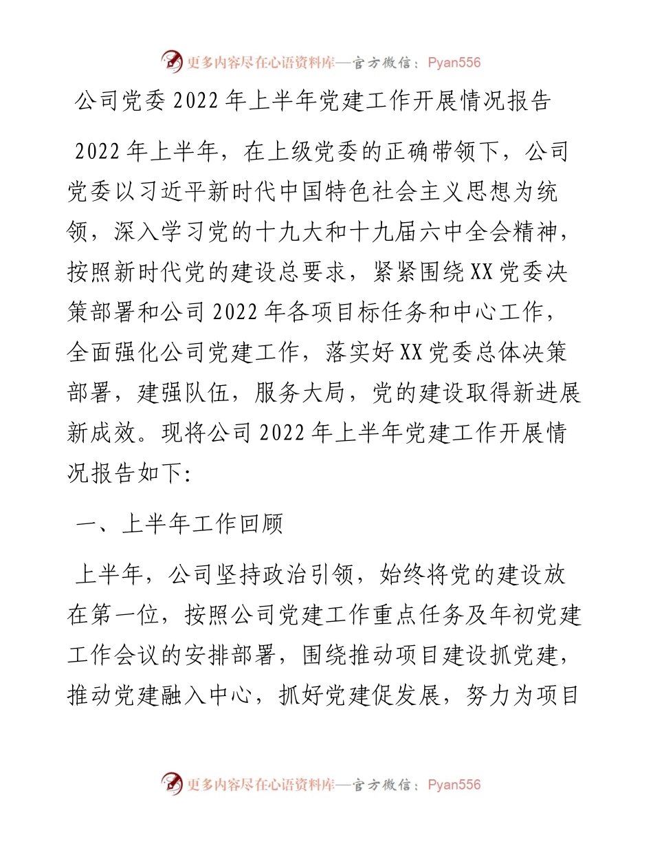 公司党委上半年党建工作开展情况报告.docx_第1页