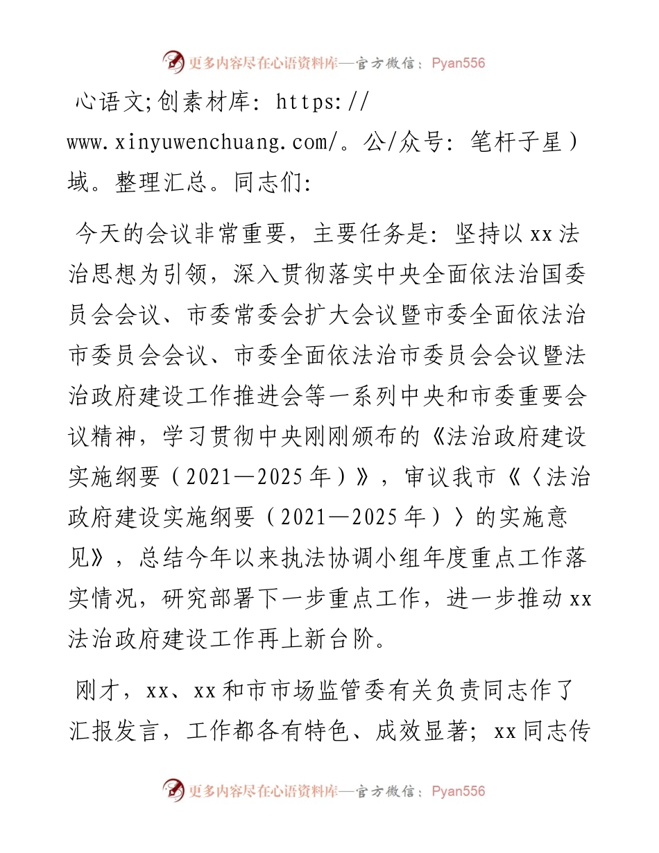 副市长在市委全面依法治市委员会执法协调小组第X次全体（扩大）会议上的讲话.docx_第1页