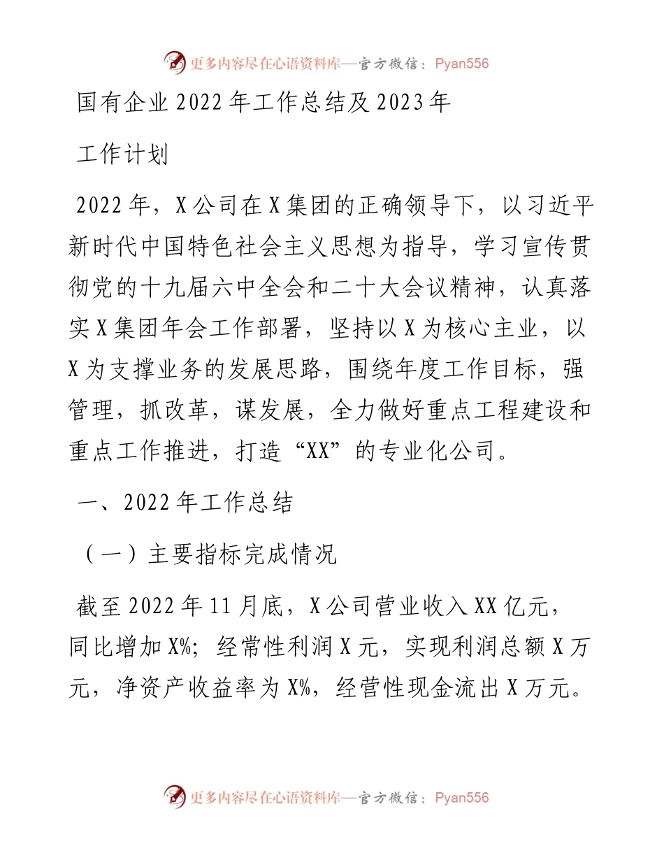 国有企业工作总结及2023年工作计划.docx_第1页