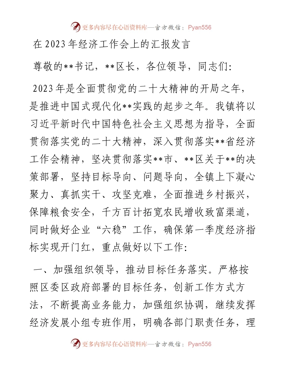 在2023年经济工作会上的汇报发言.docx_第1页
