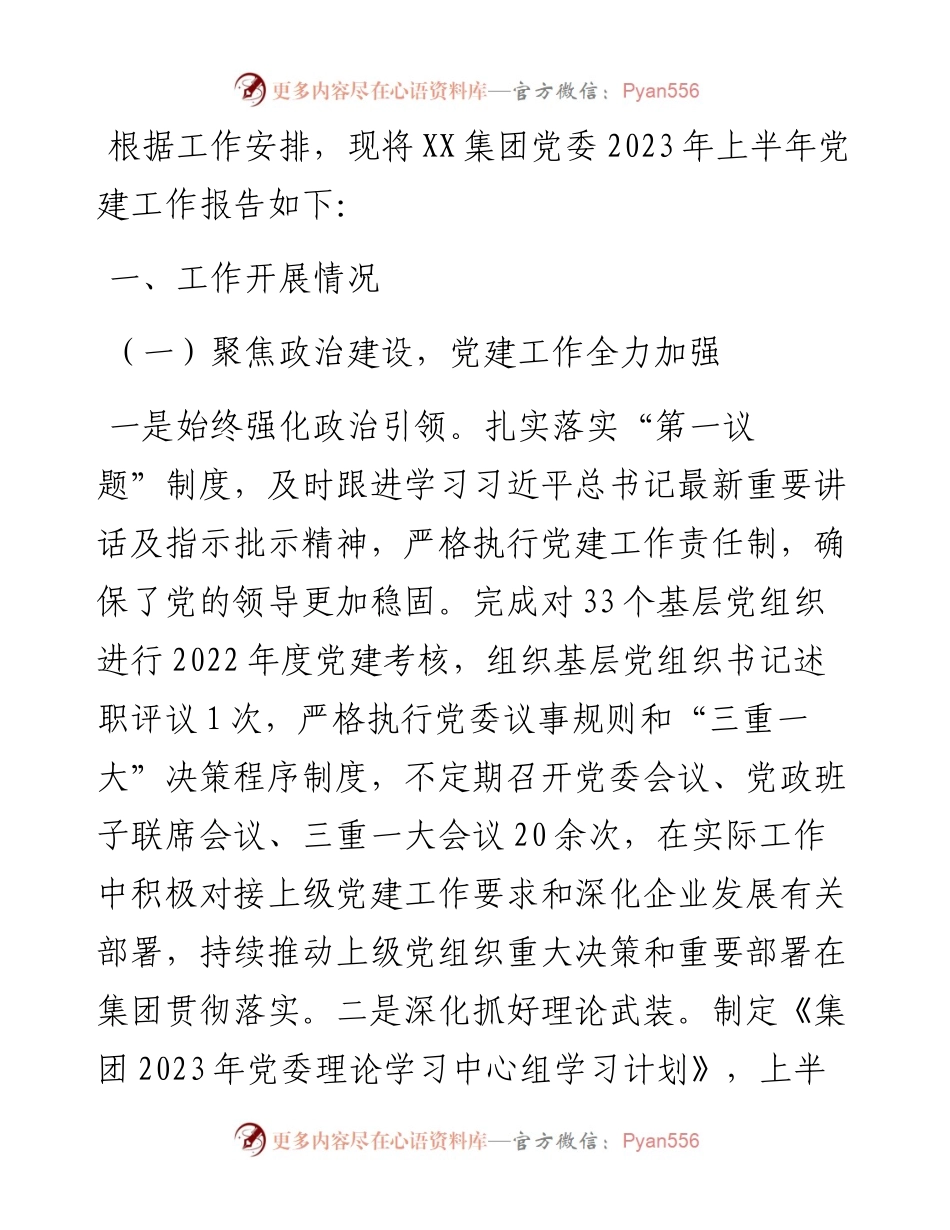 国企2023年上半年党建工作报告.docx_第1页