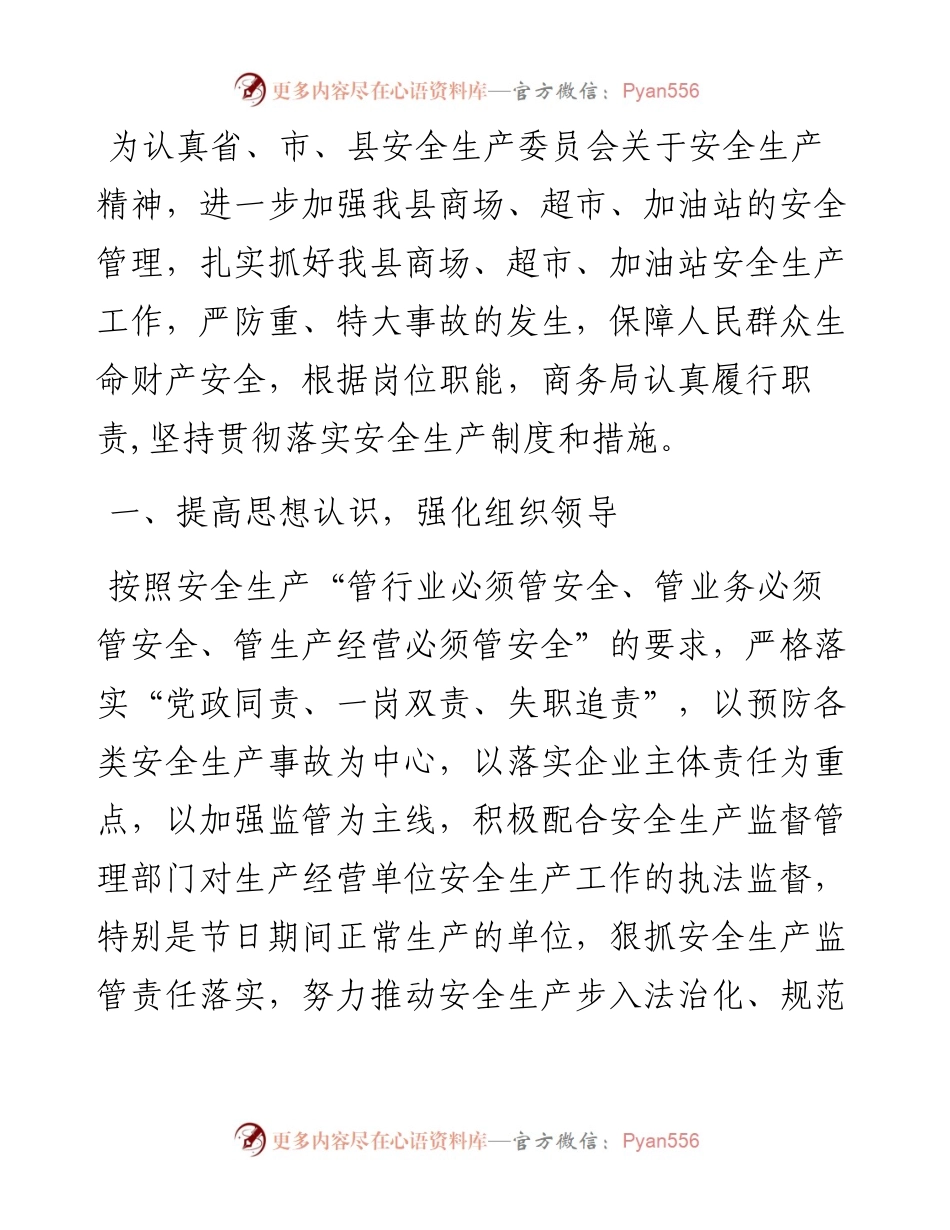 商务局安全生产专项监管情况汇报.docx_第1页