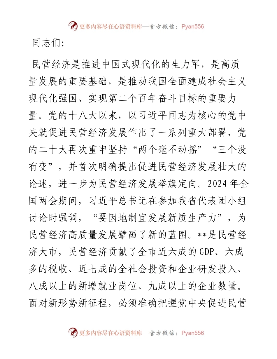 在2024年全市加快民营经济高质量发展推进大会上的讲话.docx_第1页