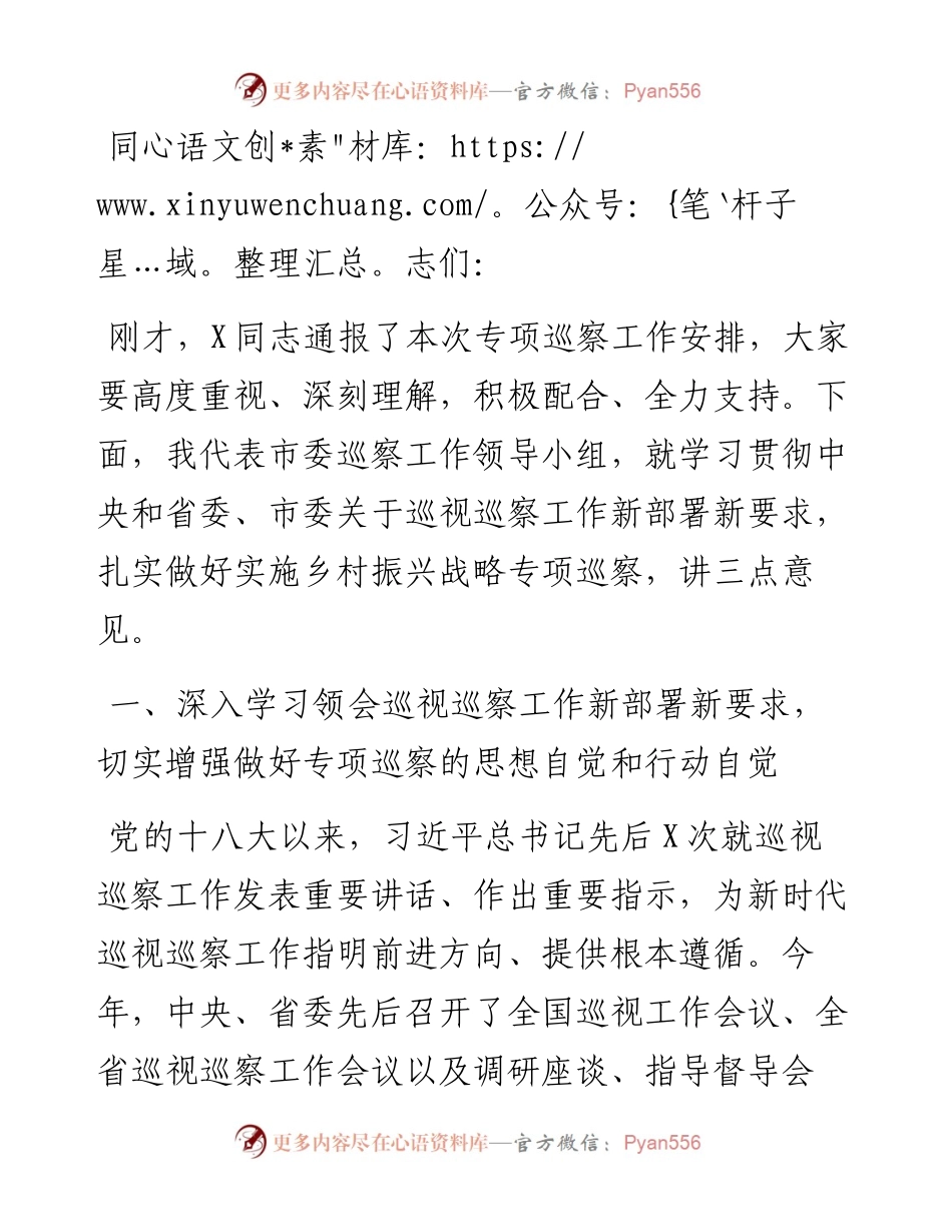 在乡村振兴战略专项巡察工作动员会上的讲话​​​​.docx_第1页