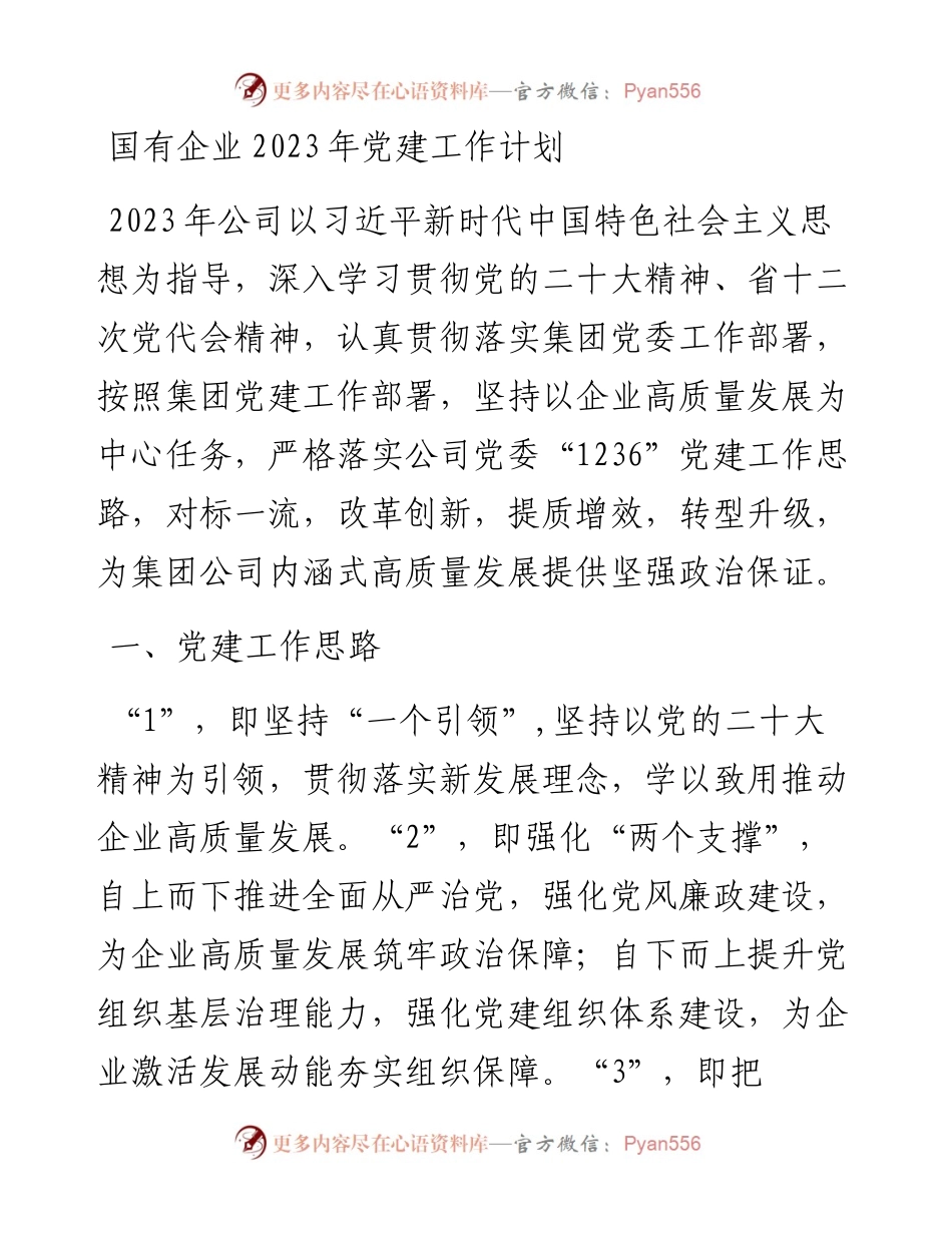 国有企业2023年党建工作计划.docx_第1页