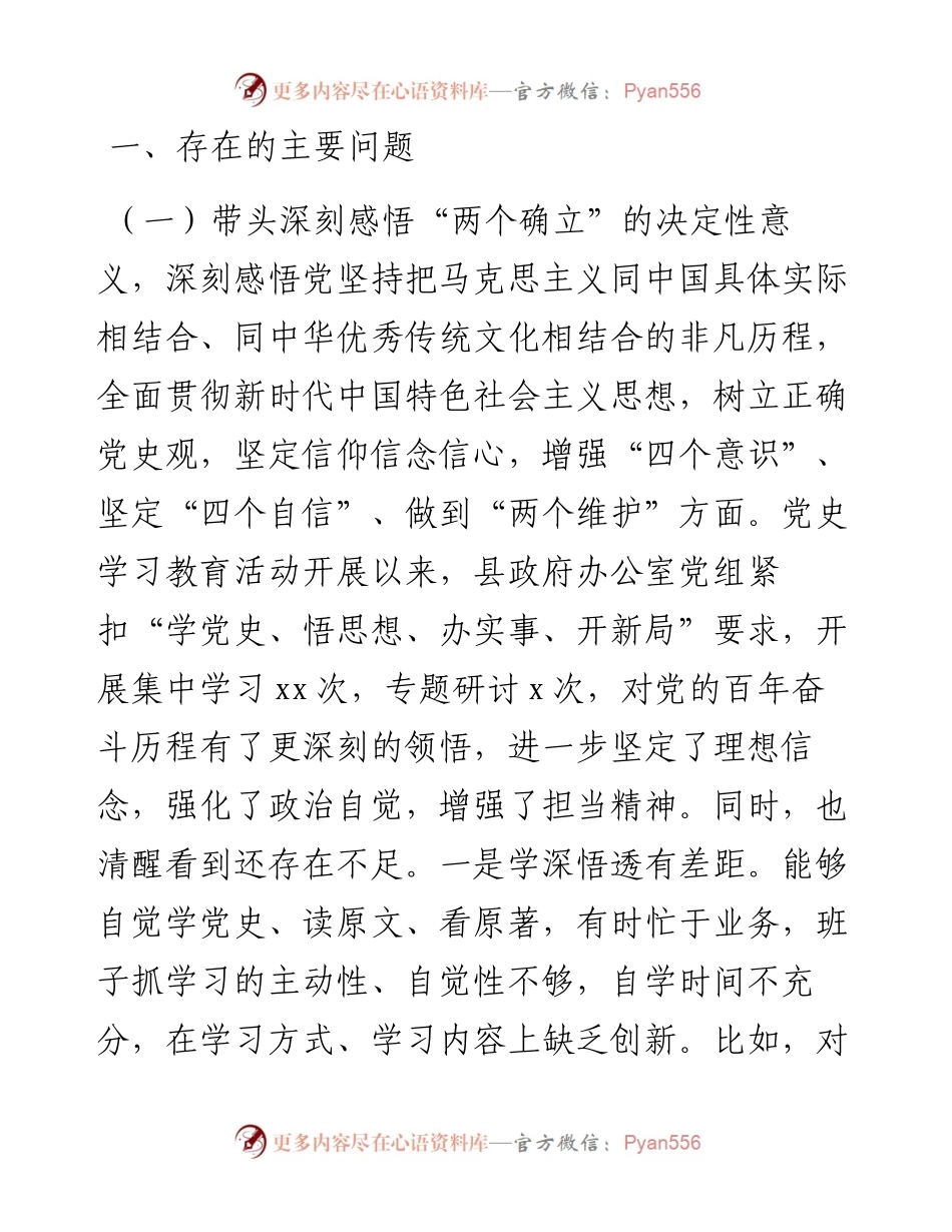 县政府办领导班子党史学习教育专题民主生活会对照检查材料.docx_第2页