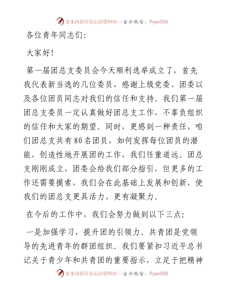 团支部书记上任表态发言.docx_第1页