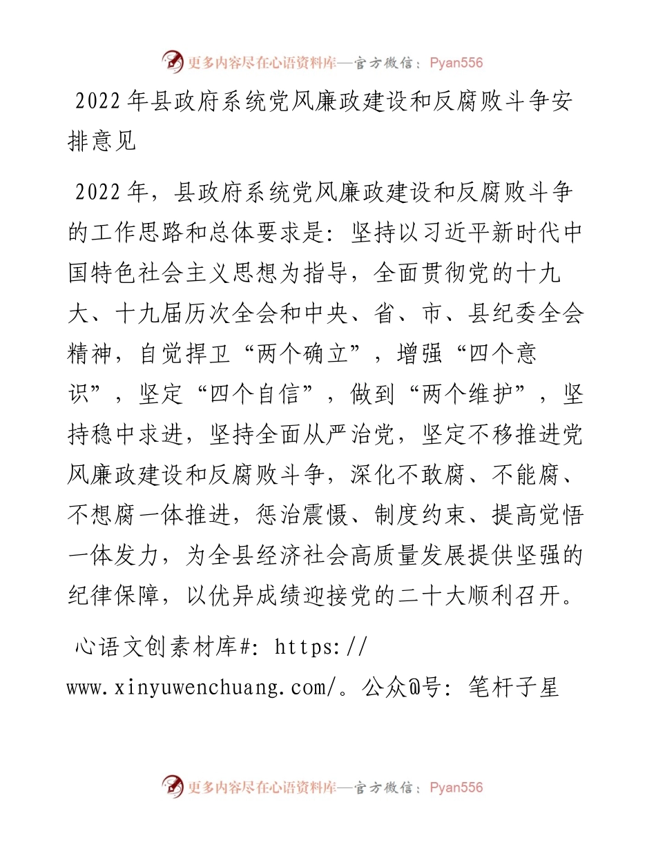 县政府系统党风廉政建设和反腐败斗争安排意见.docx_第1页