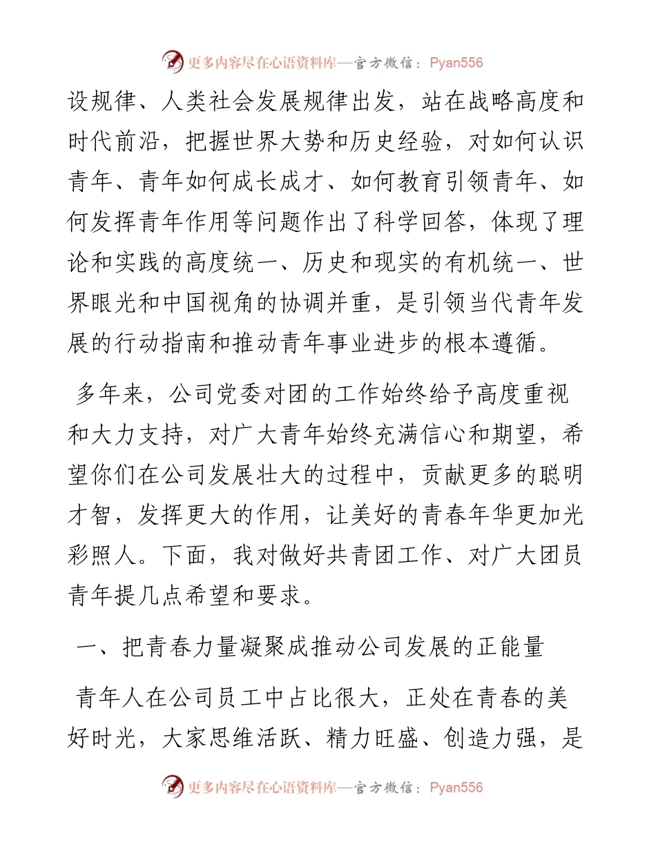 在公司纪念建团一百周年暨“五四”表彰大会上的讲话.docx_第2页