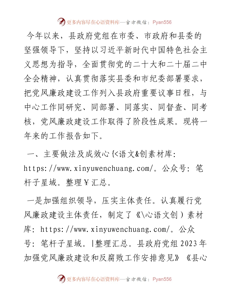 县政府党组2023年党风廉政建设报告.docx_第1页