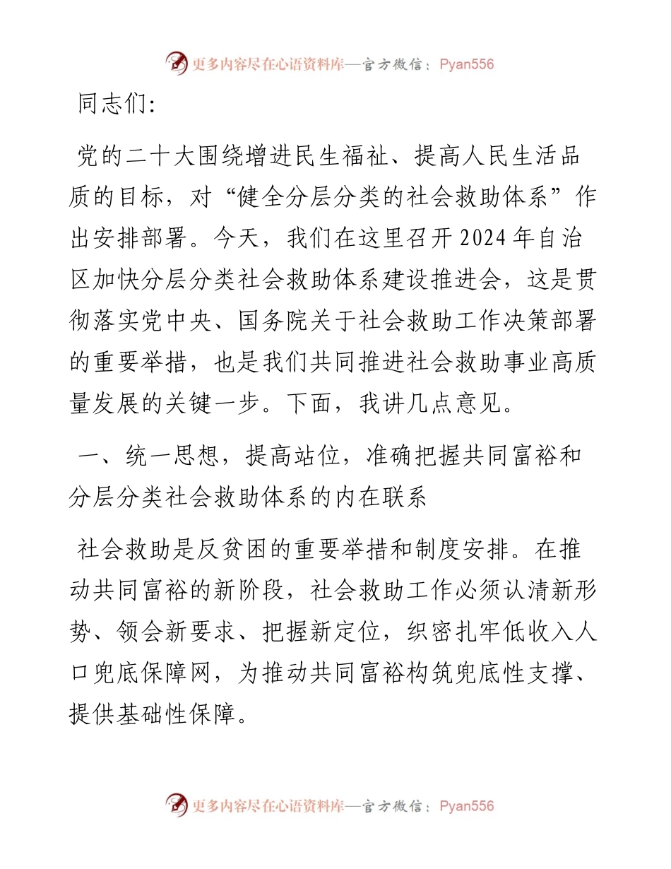 在2024年自治区加快分层分类社会救助体系建设推进会上的讲话.docx_第1页