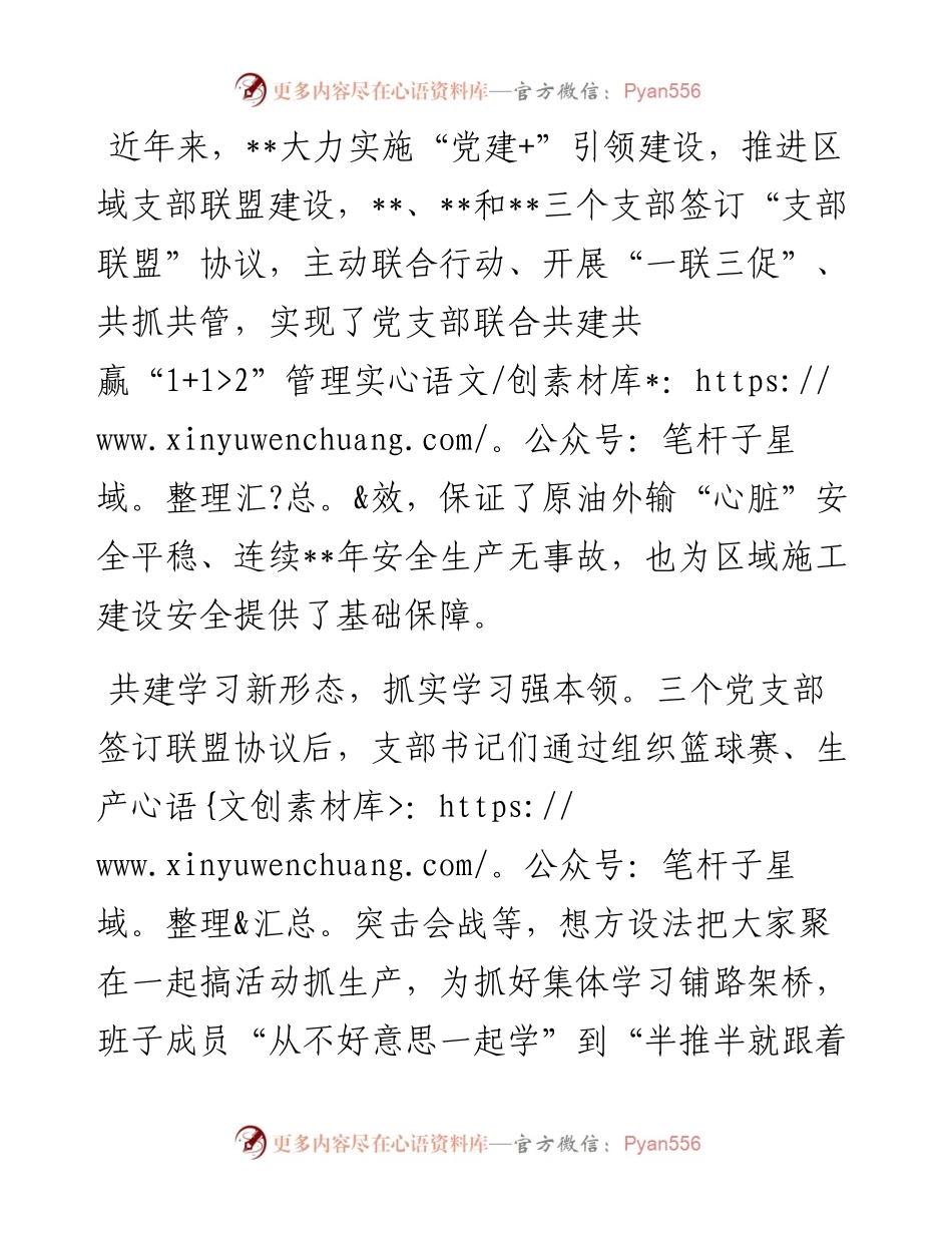 国企党建经验交流：党建引领支部联盟 筑牢安全生产防线.docx_第1页