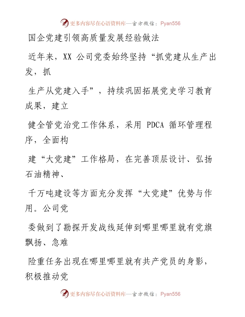 国企党建引领高质量发展经验做法.docx_第1页