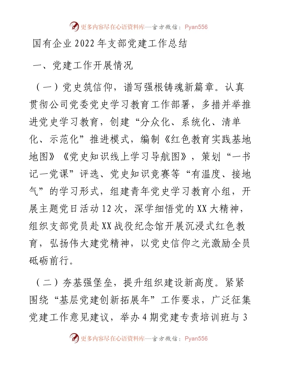国有企业支部党建工作总结.docx_第1页