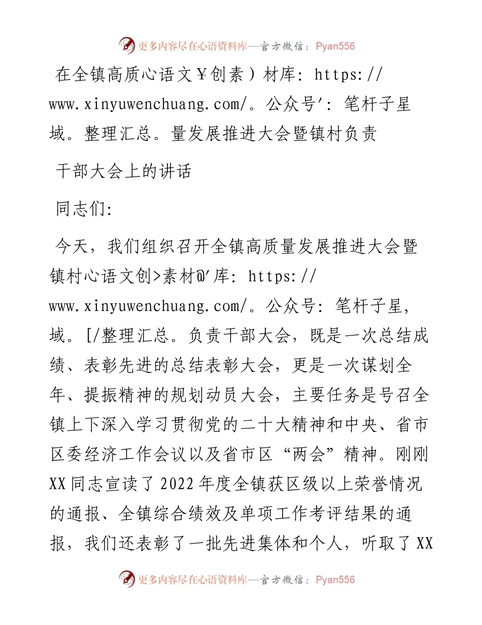 在全镇高质量发展推进大会暨镇村负责干部大会上的讲话.docx_第1页