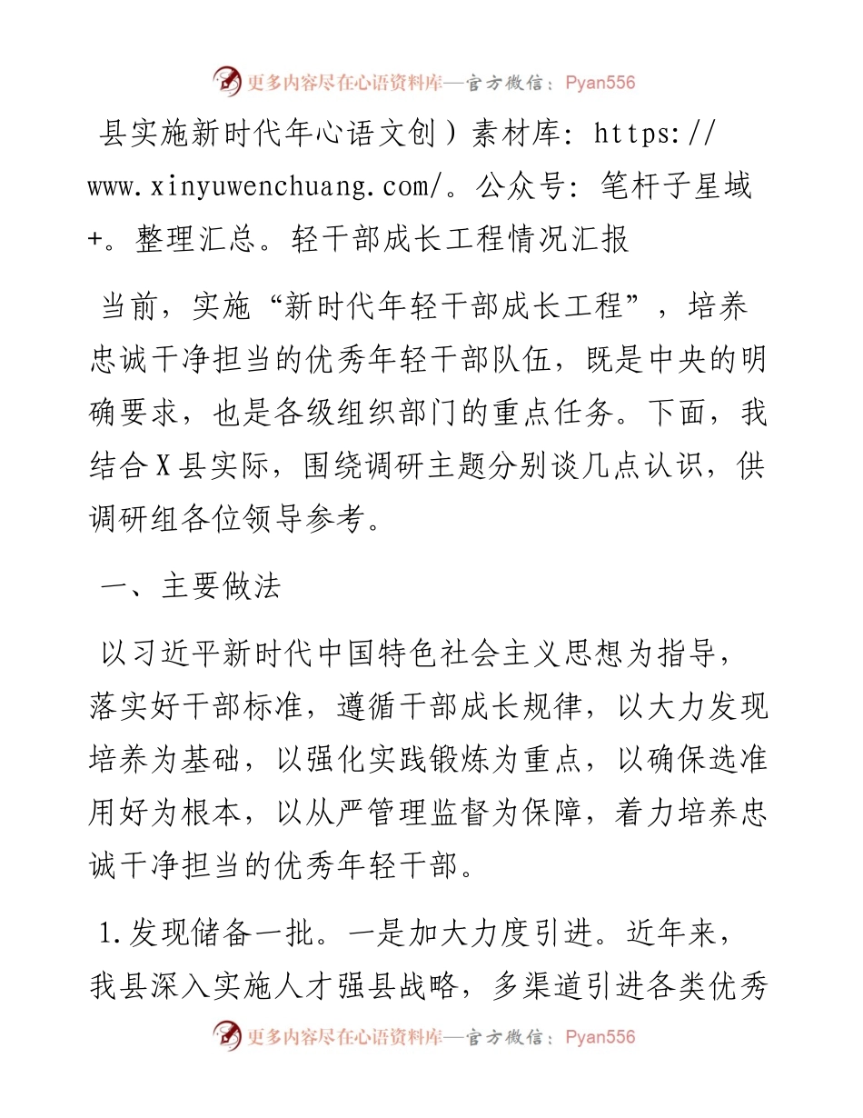 县实施新时代年轻干部成长工程情况汇报.docx_第1页