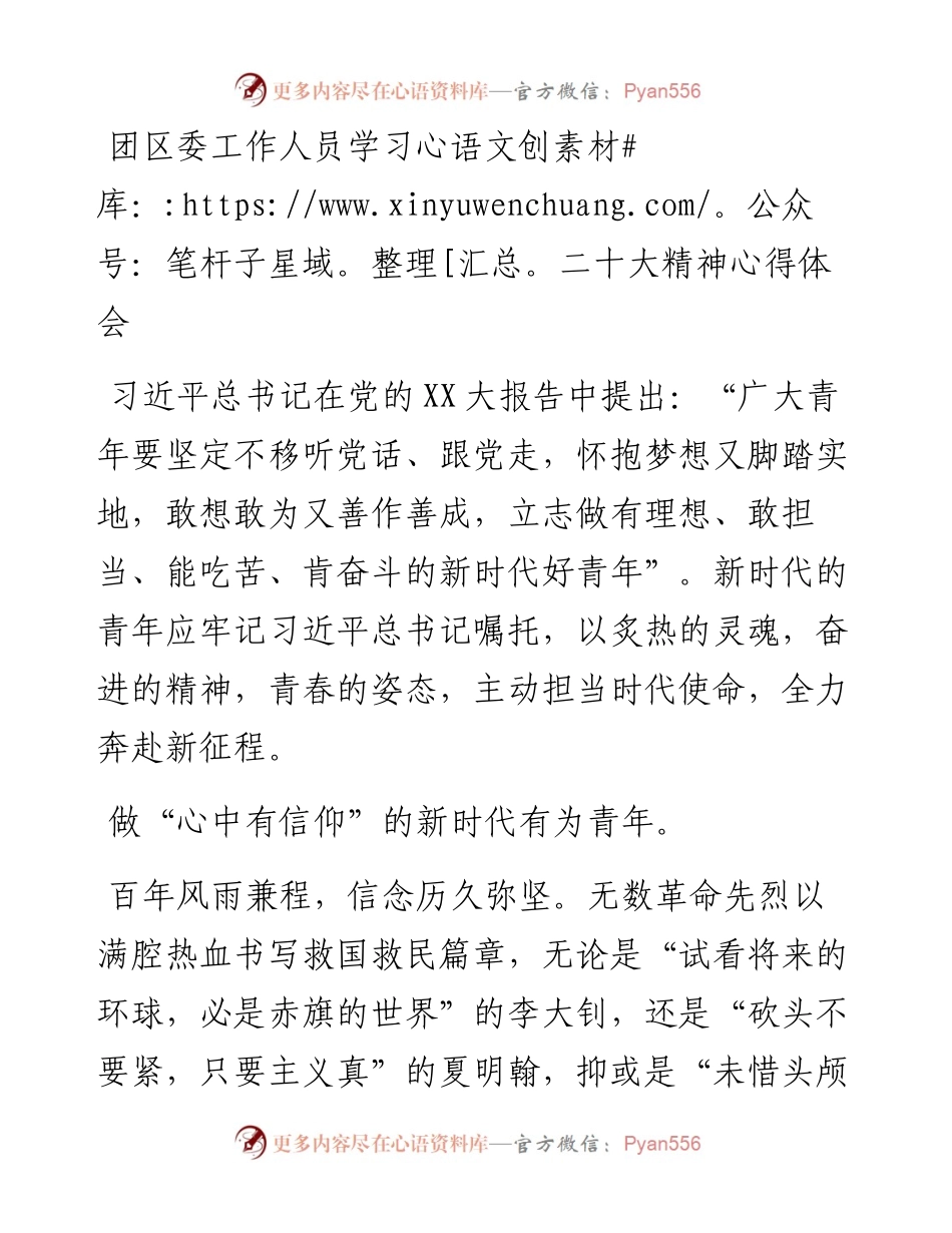 团区委工作人员学习二十大精神心得体会.docx_第1页