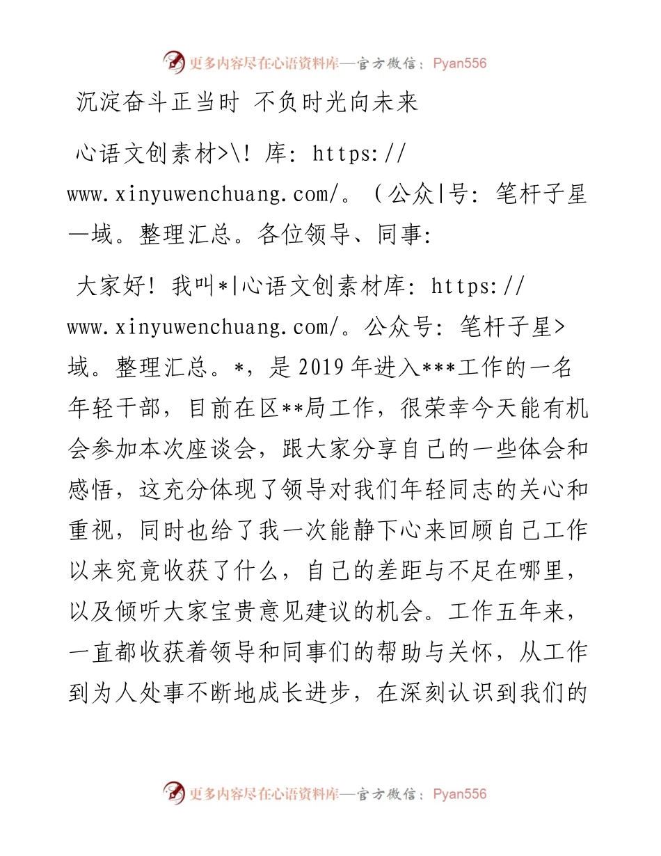 在全区年轻干部座谈会上的发言：沉淀奋斗正当时 不负时光向未来.docx_第1页