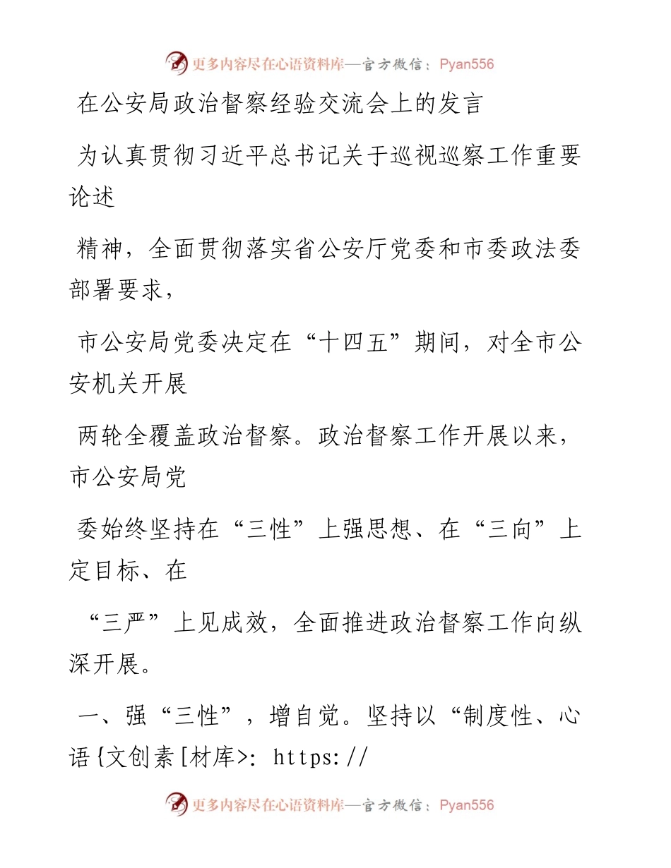 在公安局政治督察经验交流会上的发言.docx_第1页