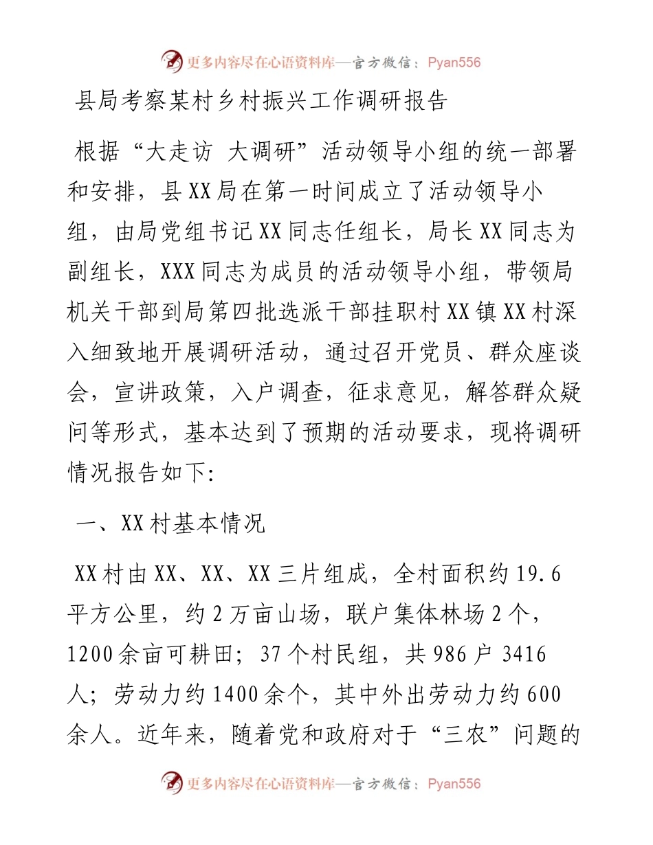 县局考察某村乡村振兴工作调研报告.docx_第1页