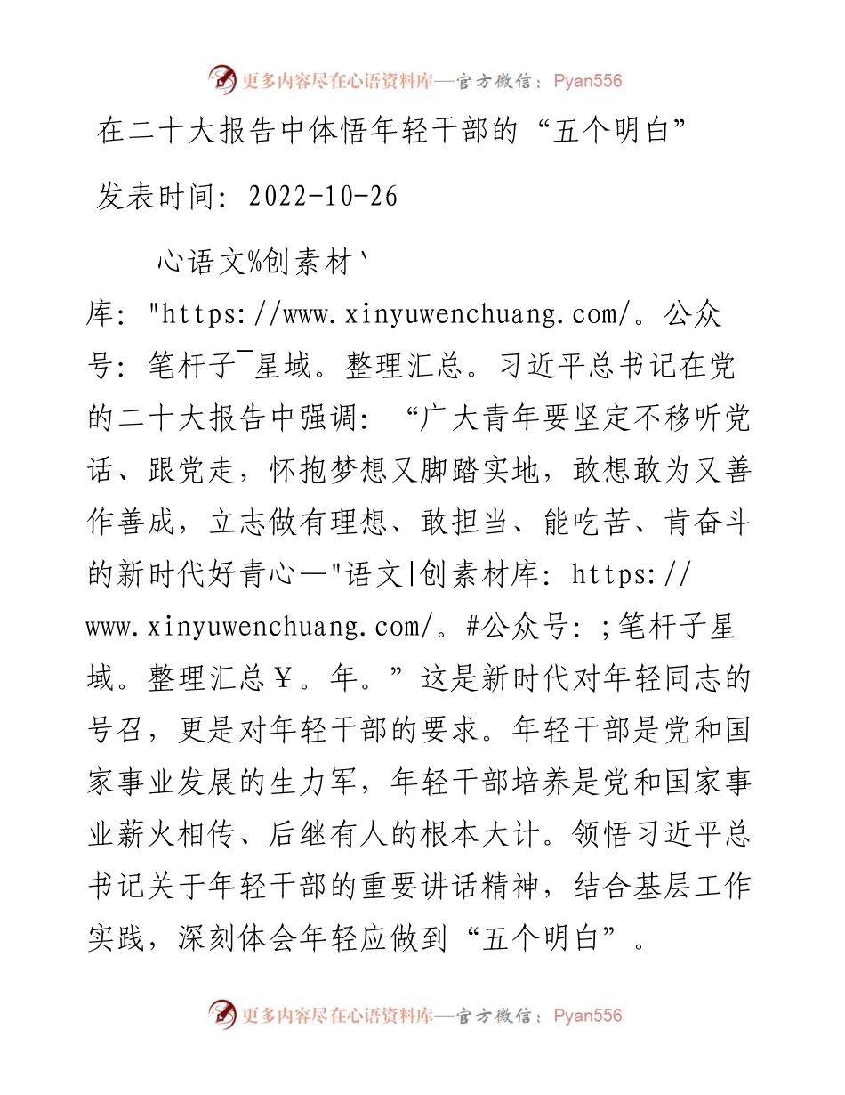 在二十大报告中体悟年轻干部的“五个明白”.docx_第1页