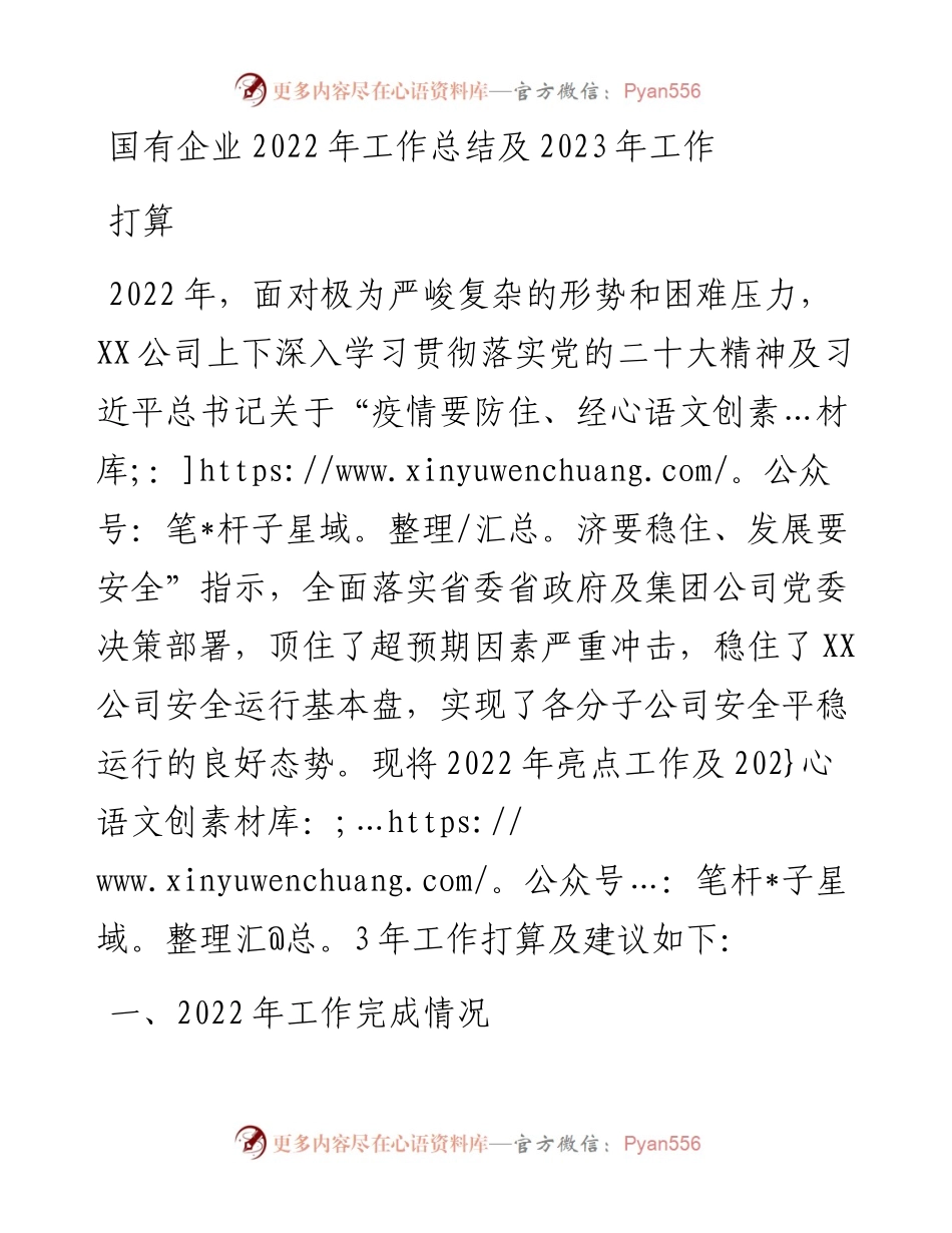 国有企业工作总结及2023年工作打算.docx_第1页
