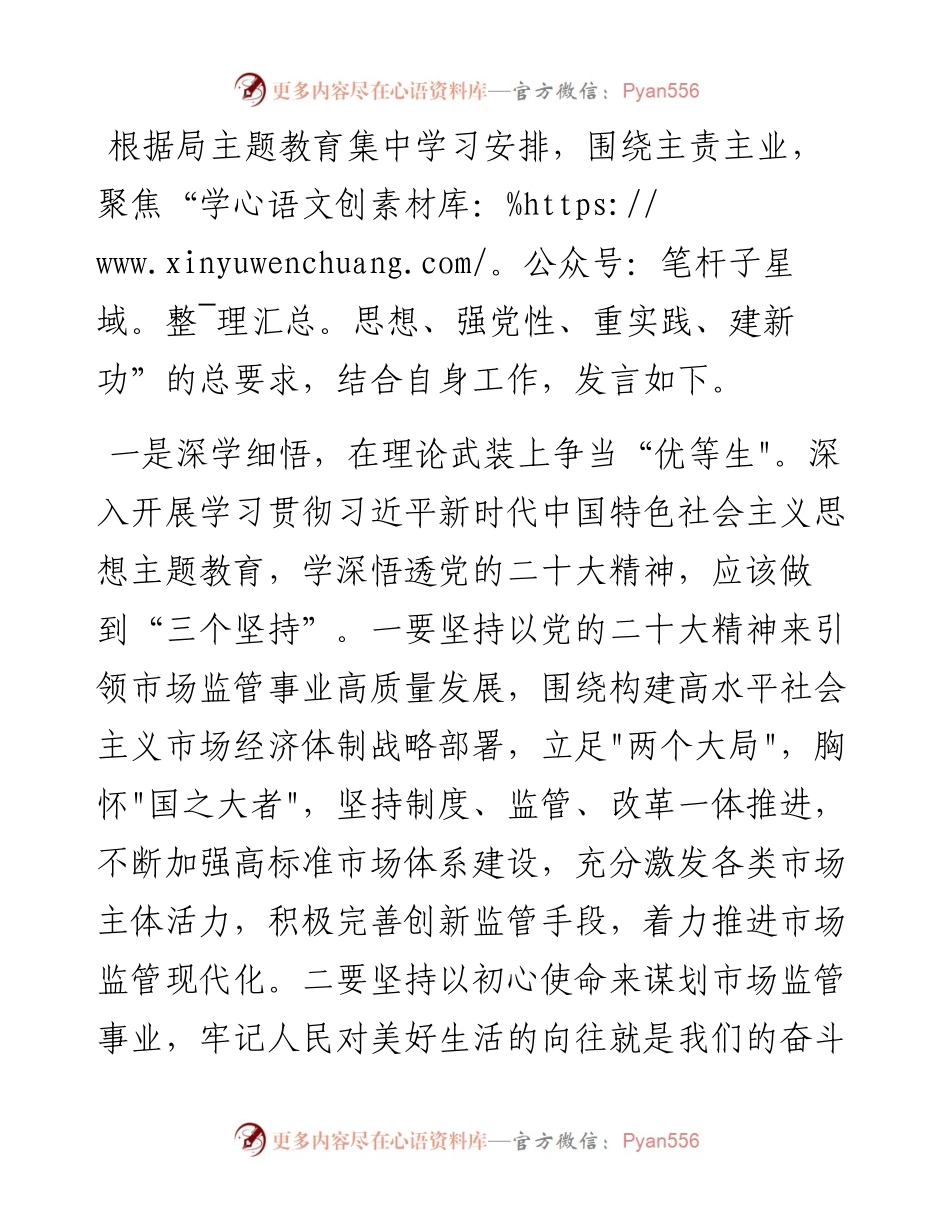 在主题教育集中研讨会上的发言（市场监管局）.docx_第1页