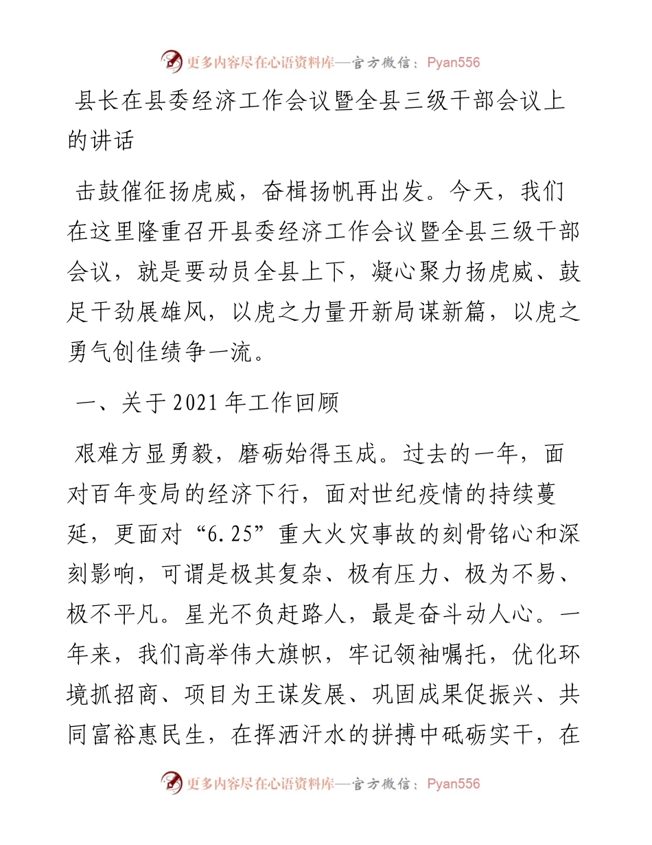 县长在县委经济工作会议暨全县三级干部会议上的讲话.docx_第1页