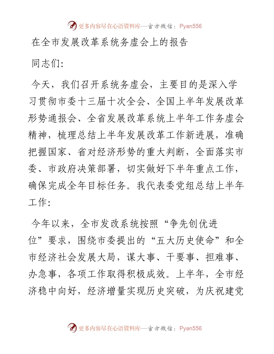 在全市发展改革系统务虚会上的报告.docx_第1页