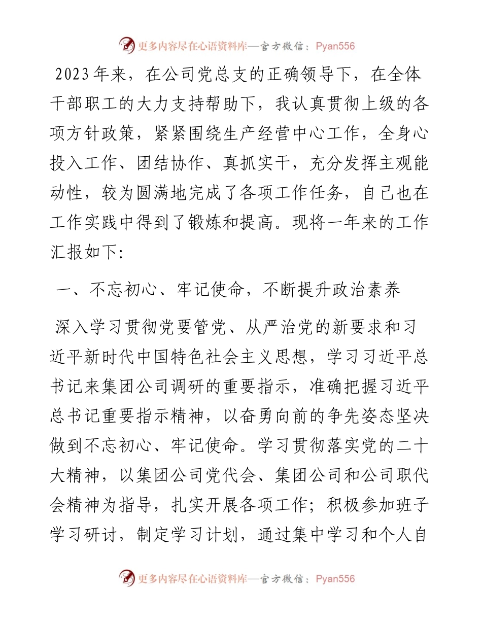 国企副职领导2023年度工作述职报告.docx_第1页