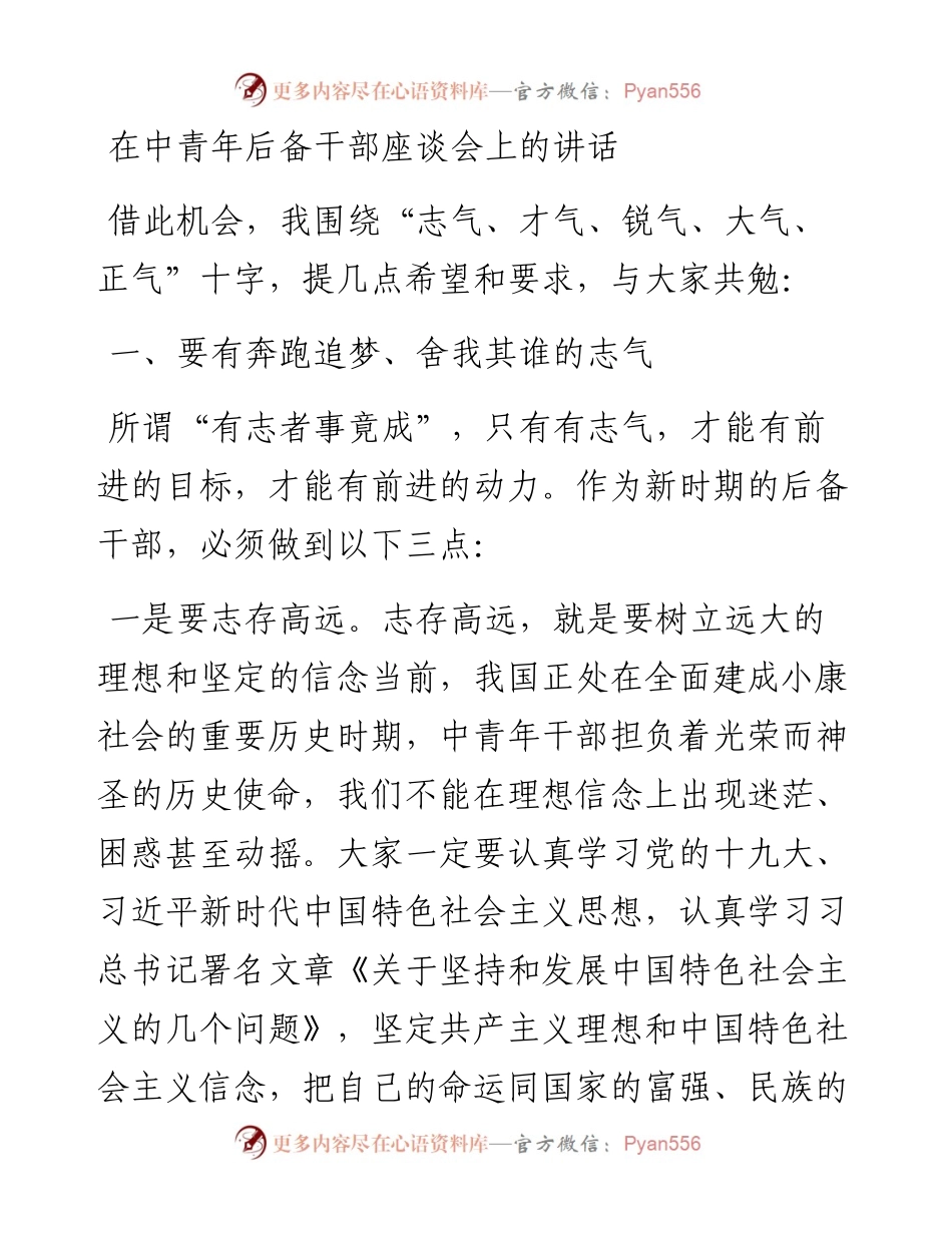 在中青年后备干部座谈会上的讲话.docx_第1页