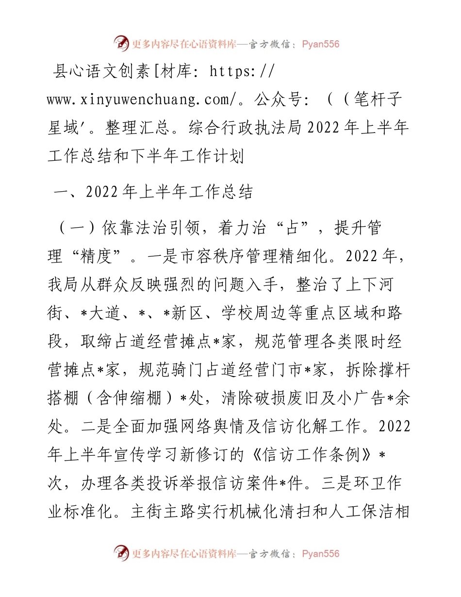 县综合行政执法局上半年工作总结和下半年工作计划.docx_第1页
