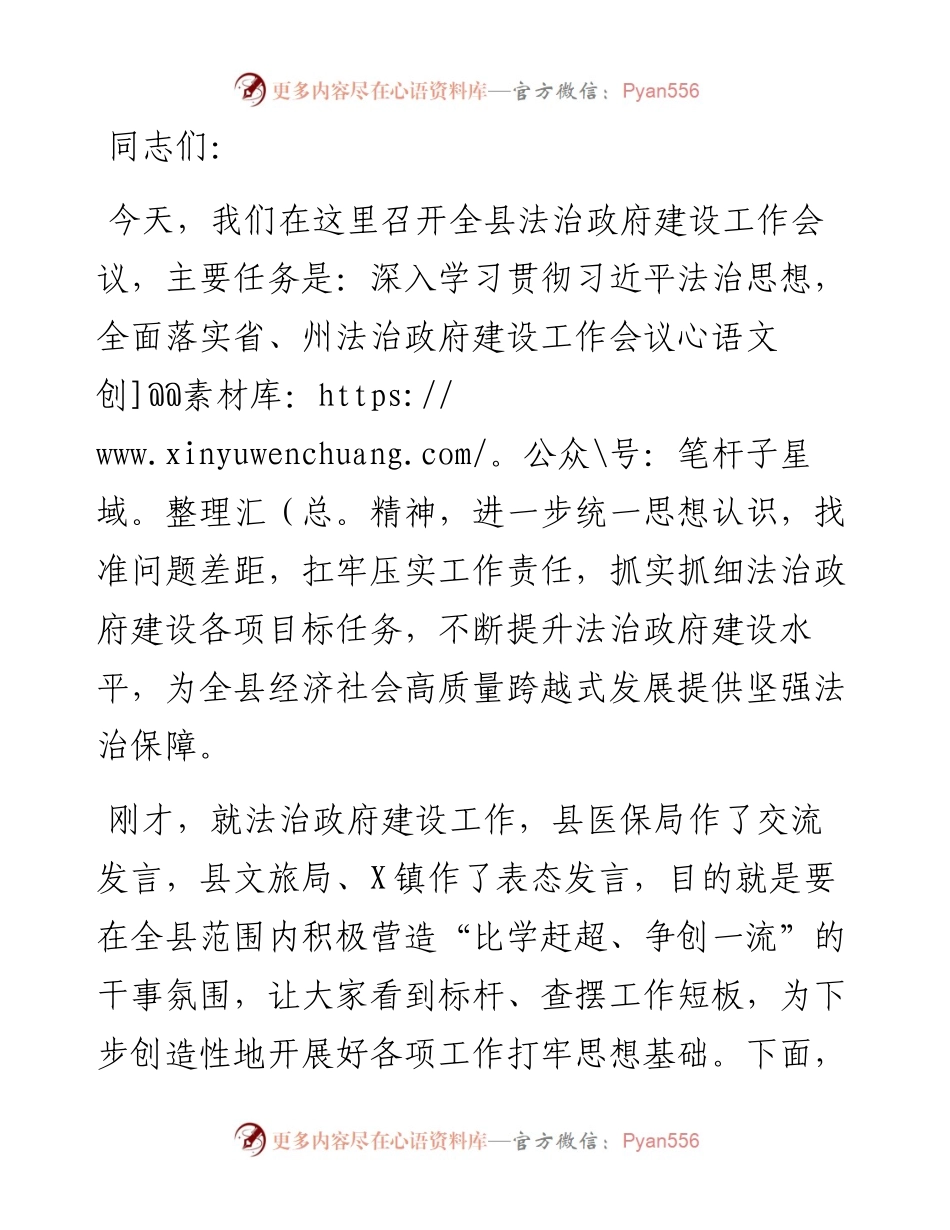 县委副书记、县长在全县法治政府建设工作会议上的讲话.docx_第1页