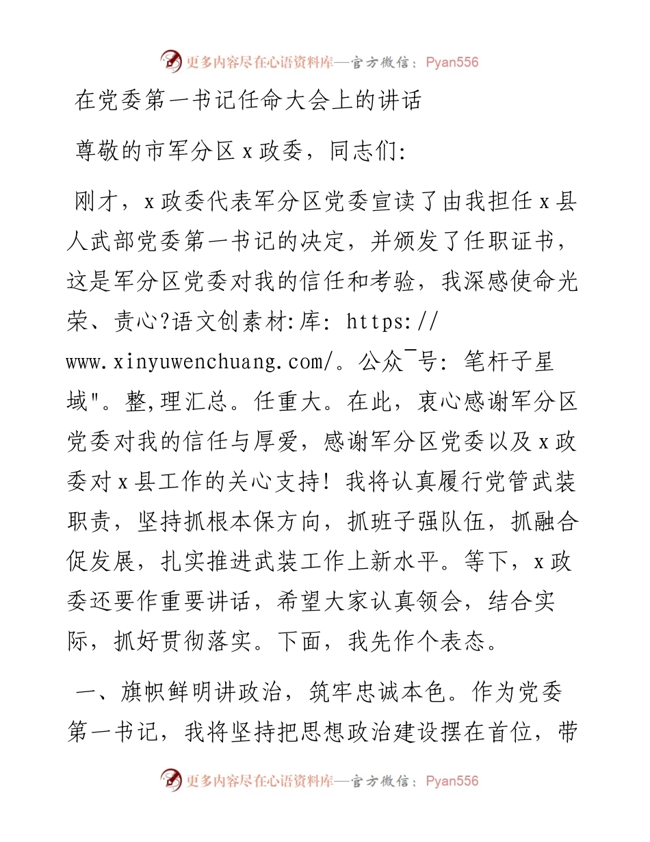 在党委第一书记任命大会上的讲话.docx_第1页