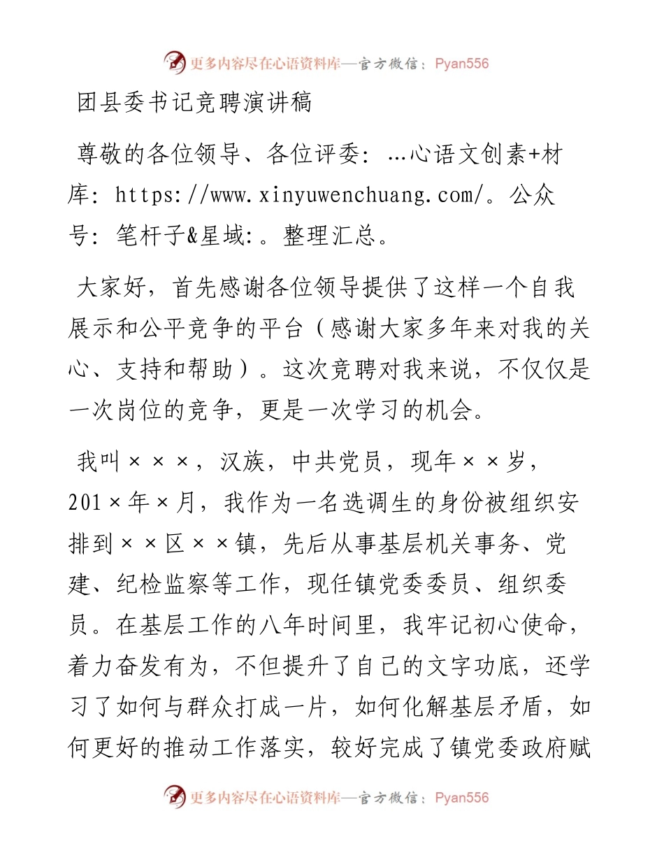 团县委书记竞聘演讲稿.docx_第1页