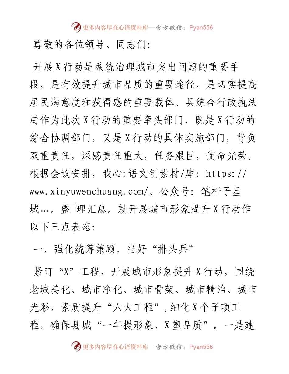 县综合行政执法局专项工作开展表态发言.docx_第1页
