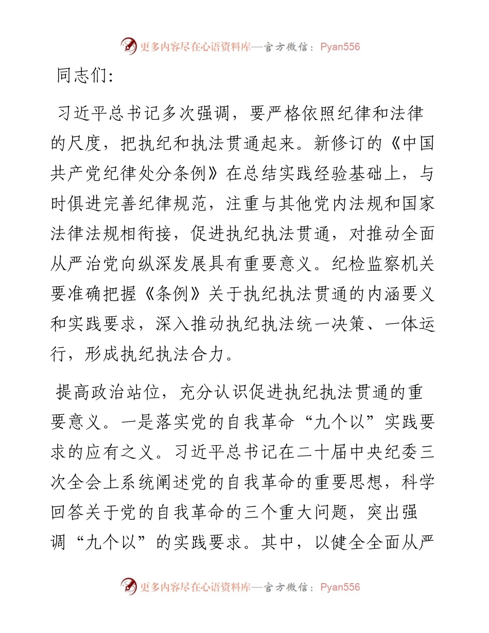 在2024年纪委监委理论学习中心组集体学习会上的研讨交流发言：执纪执法贯通，赋能纪检新篇章.docx_第1页
