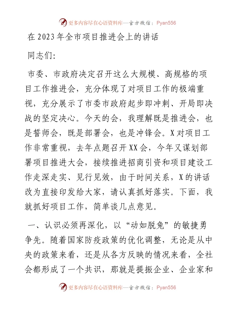 在2023年全市项目推进会上的讲话.docx_第1页