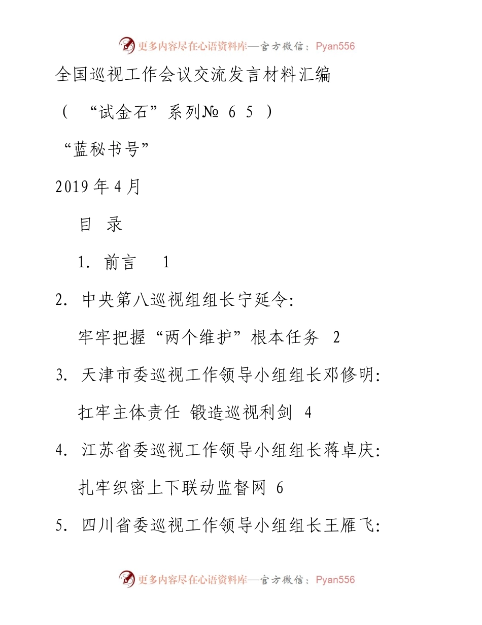 发言系列65（6篇）全国巡视工作会议交流发言材料汇编.docx_第1页