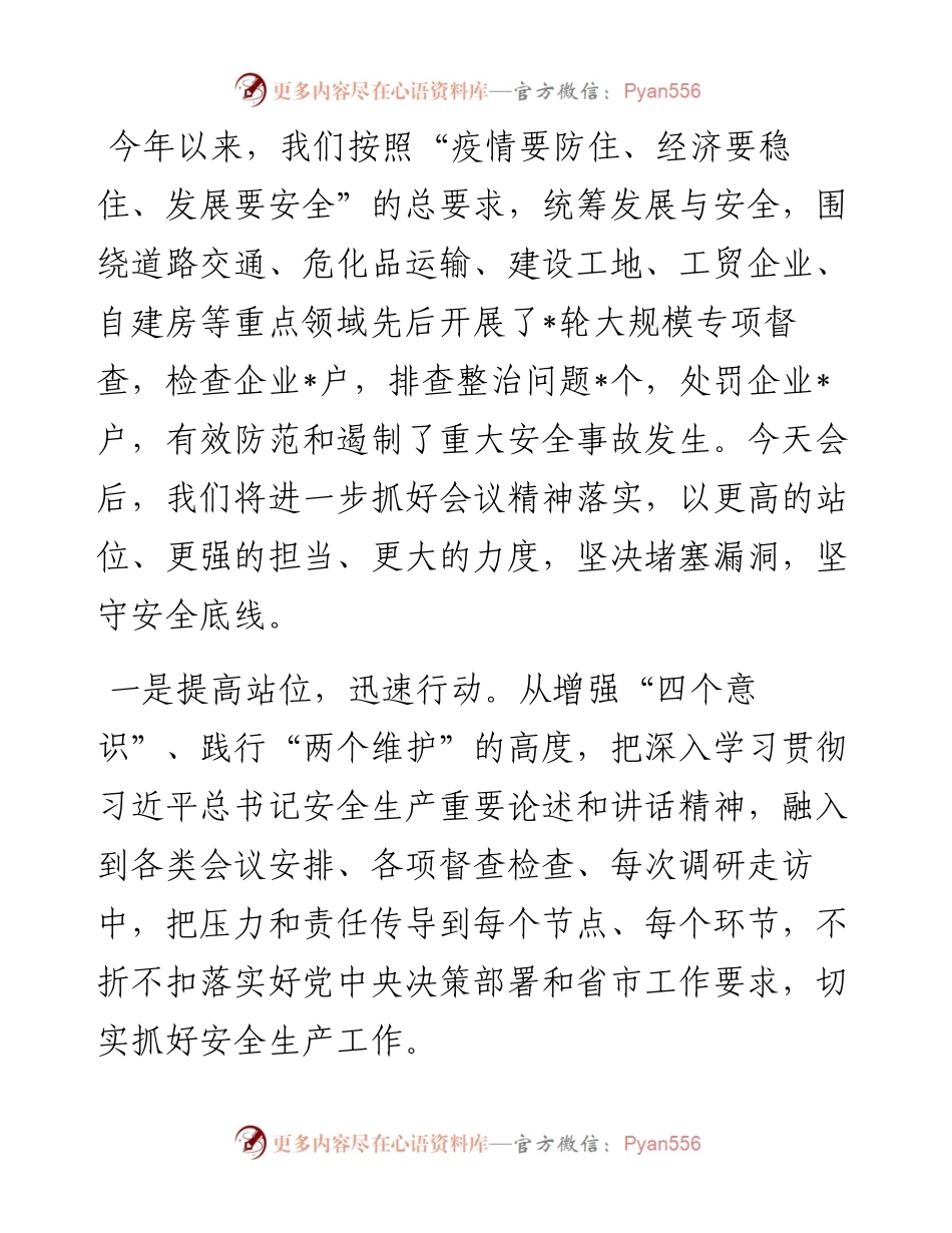在全市安全生产视频会上的发言稿.docx_第1页
