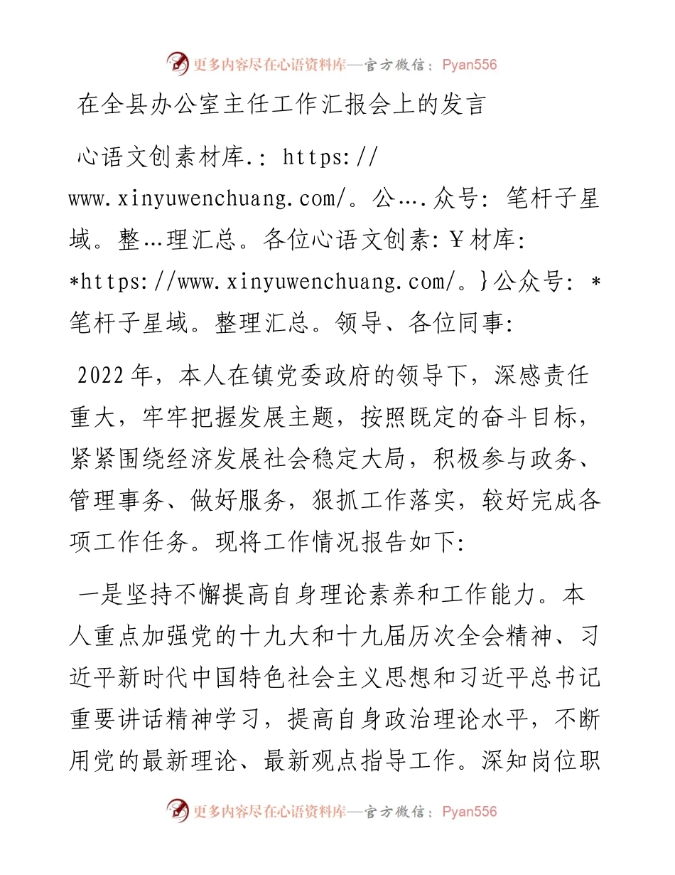 在全县办公室主任工作汇报会上的发言.docx_第1页