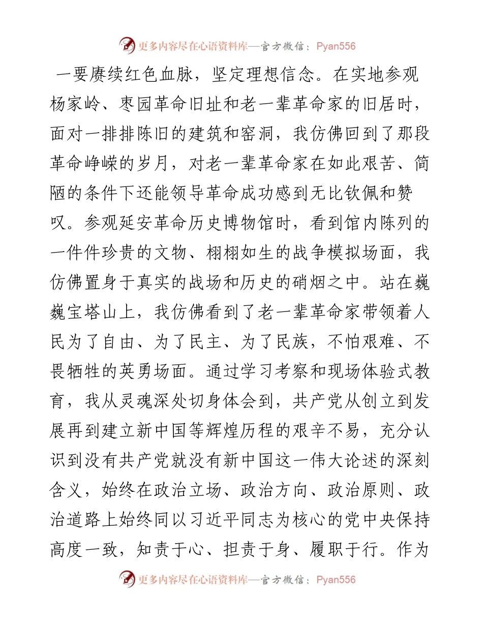 参加机关党务干部能力素质提升培训班期间关于参观延安圣地的发言材料.docx_第2页
