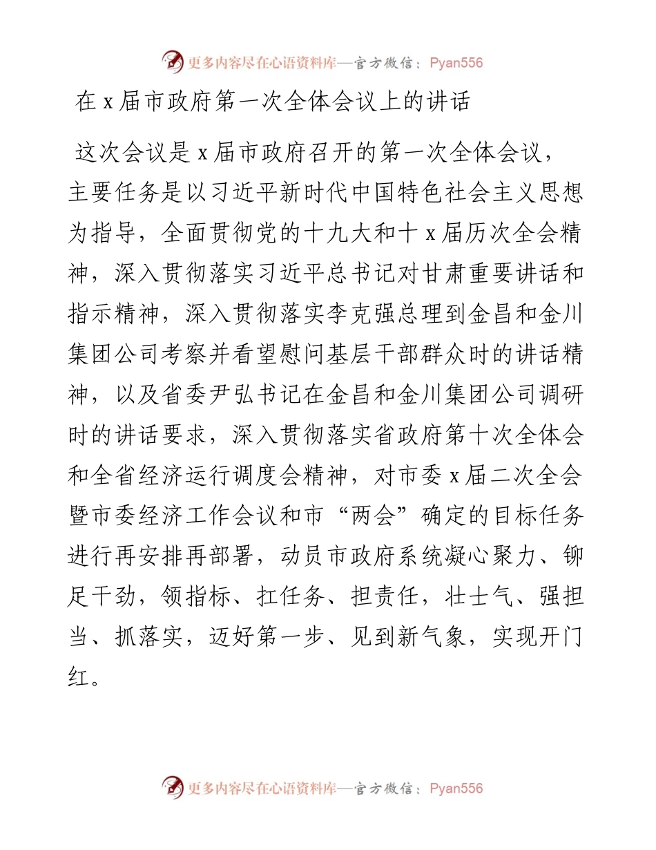 在x届市政府第一次全体会议上的讲话.docx_第1页