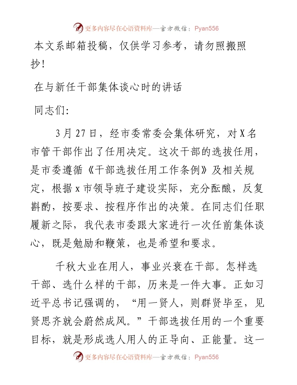 在与新任干部集体谈心时的讲话(范文)_4.docx_第1页